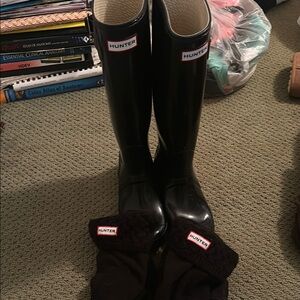 Hunter Black Boots with socks